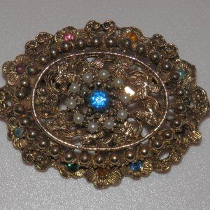 Vintage Oval Filigree Pin Brooch